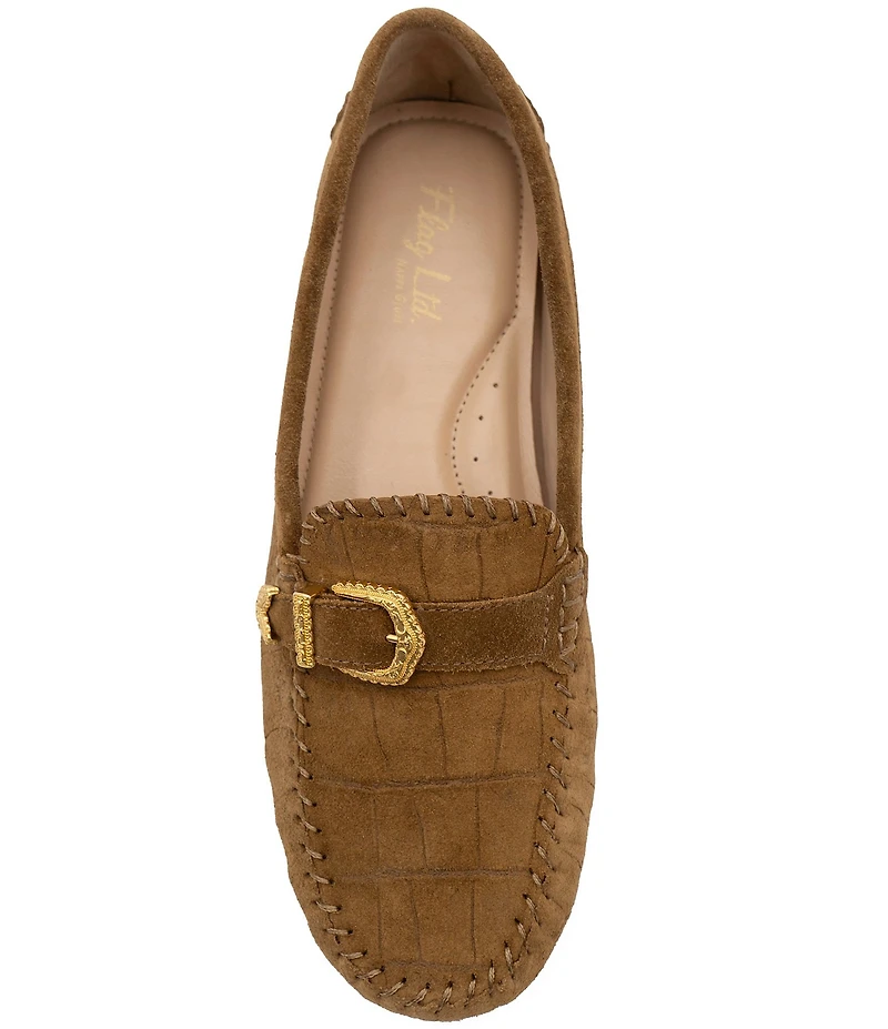Flag LTD. Women's Morgan Crocodile Embossed Suede Penny Loafers