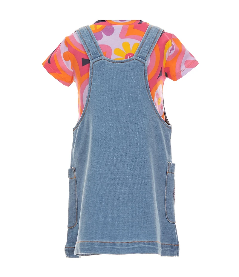 Flapdoodles Little Girls Floral Print T-Shirt & Denim Butterfly Jumper Set