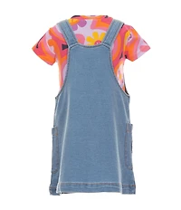 Flapdoodles Little Girls Floral Print T-Shirt & Denim Butterfly Jumper Set