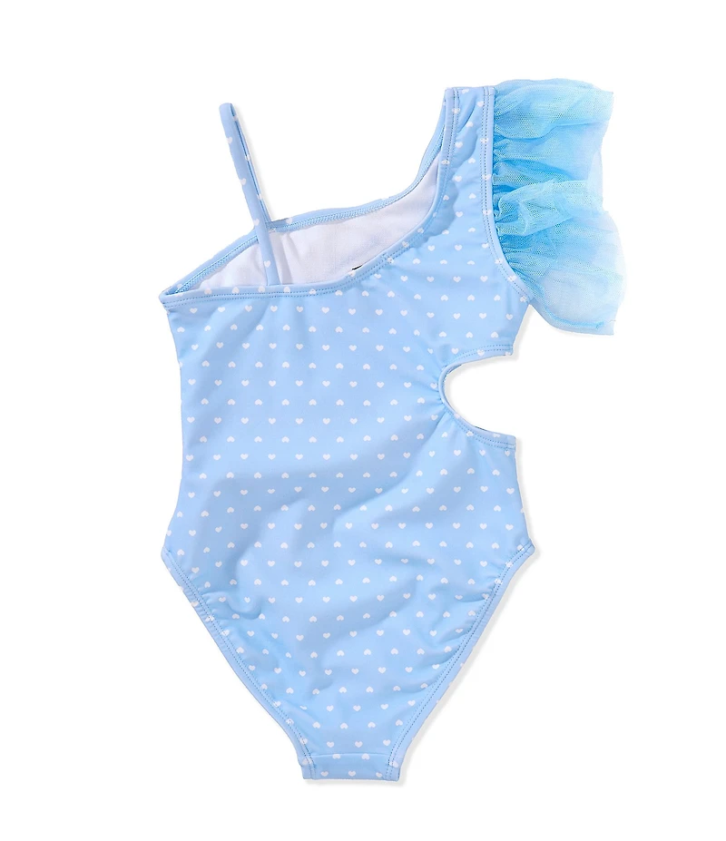 Flapdoodles Little Girls One-Shoulder Ruffle Flamingo Applique One-Piece Swimsuit