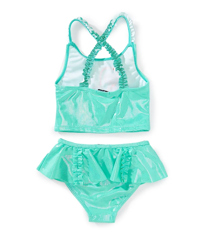 Flapdoodles Little Girls Shirred Ruffle Straps Mermaid Tankini & Ruffle Hipster Bottom 2-Piece Swimsuit