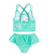 Flapdoodles Little Girls Shirred Ruffle Straps Mermaid Tankini & Ruffle Hipster Bottom 2-Piece Swimsuit