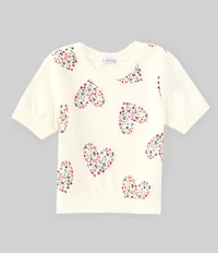 Flapdoodles Little Girls 2T-6X Short-Sleeve Glitter-Accented Heart-Puff-Print French Terry Top
