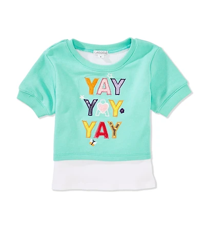 Flapdoodles Little Girls Short Sleeve Graphic Mock Two-Fer Top