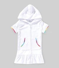 Flapdoodles Little Girls Short Sleeve Rainbow Trim Flap Doodles Swimsuit Cover-Up