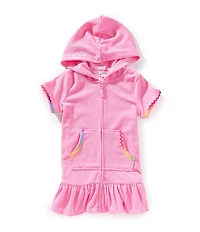 Flapdoodles Little Girls Short Sleeve Rainbow Trim Flap Doodles Swimsuit Cover-Up