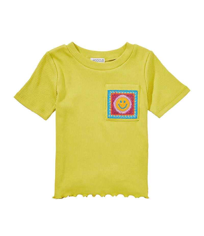 Flapdoodles Little Girls Crocheted-Appliqued Pocket T-Shirt