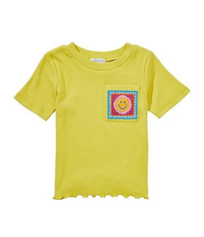 Flapdoodles Little Girls Crocheted-Appliqued Pocket T-Shirt