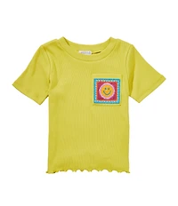 Flapdoodles Little Girls Crocheted-Appliqued Pocket T-Shirt