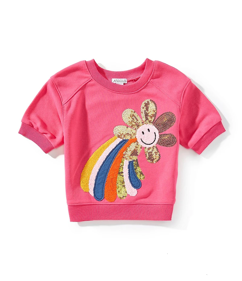 Flapdoodles Little Girls Short Sleeve Sequin Embroidered Rainbow Top