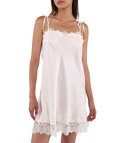 Flora Nikrooz Celeste Luxe Stretch Satin Lace-Trim Square Neck Sleeveless Chemise
