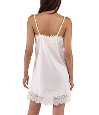Flora Nikrooz Celeste Luxe Stretch Satin Lace-Trim Square Neck Sleeveless Chemise