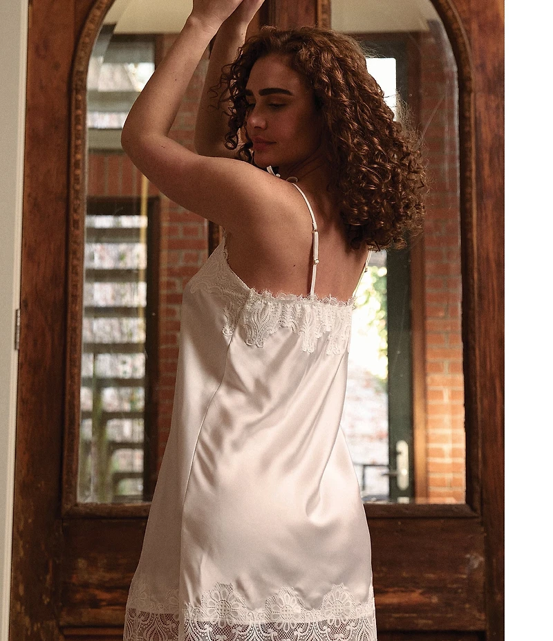 Flora Nikrooz Celeste Luxe Stretch Satin Lace-Trim Square Neck Sleeveless Chemise