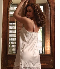 Flora Nikrooz Celeste Luxe Stretch Satin Lace-Trim Square Neck Sleeveless Chemise