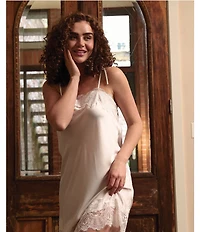 Flora Nikrooz Celeste Luxe Stretch Satin Lace-Trim Square Neck Sleeveless Chemise