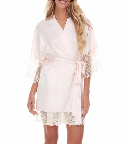 Flora Nikrooz Gabby Silky Satin 3/4 Sleeve Coordinating Kimono Wrap Robe