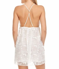 Flora Nikrooz Meg Embroidered Satin Lace Bridal Chemise