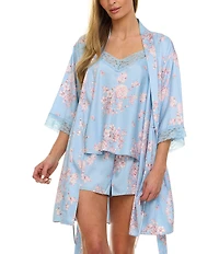 Flora Nikrooz Sabrina Travel Satin Floral Cami & Shorty Robe Set