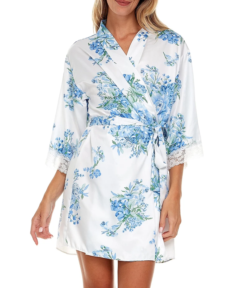 Flora Nikrooz Sabrina Travel Satin Floral Cami & Shorty Robe Set