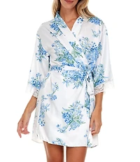 Flora Nikrooz Sabrina Travel Satin Floral Cami & Shorty Robe Set