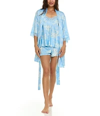 Flora Nikrooz Sabrina Travel Satin Floral Cami & Shorty Robe Set