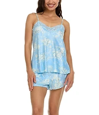 Flora Nikrooz Sabrina Travel Satin Floral Cami & Shorty Robe Set