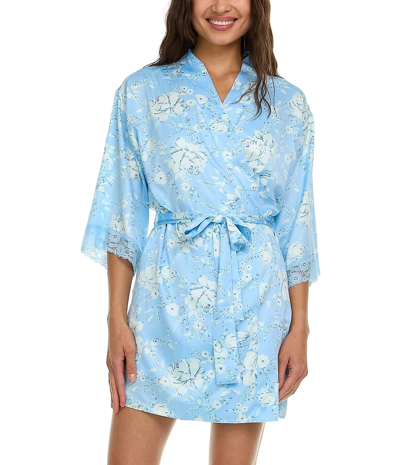 Flora Nikrooz Sabrina Travel Satin Floral Cami & Shorty Robe Set