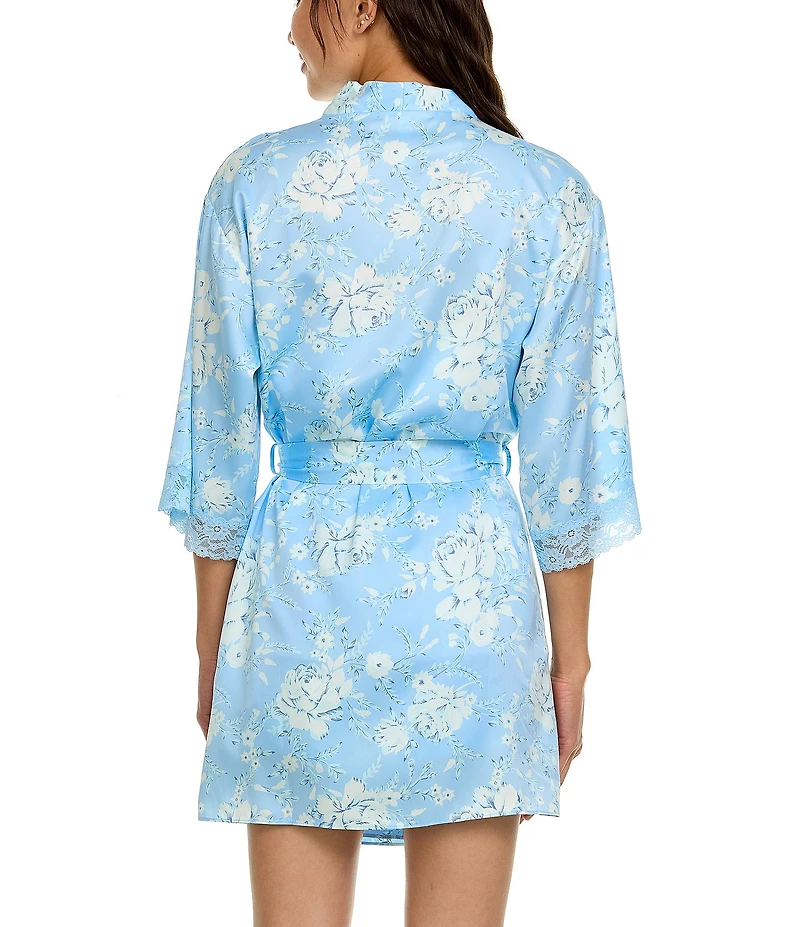Flora Nikrooz Sabrina Travel Satin Floral Cami & Shorty Robe Set