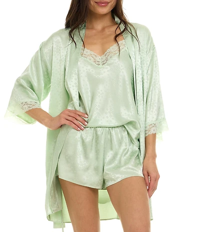 Flora Nikrooz Sabrina Travel Satin Jacquard Cami & Shorty Robe Set