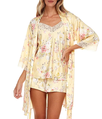 Flora Nikrooz Sabrina Travel Satin Jacquard Cami & Shorty Robe Set