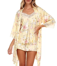 Flora Nikrooz Sabrina Travel Satin Jacquard Cami & Shorty Robe Set