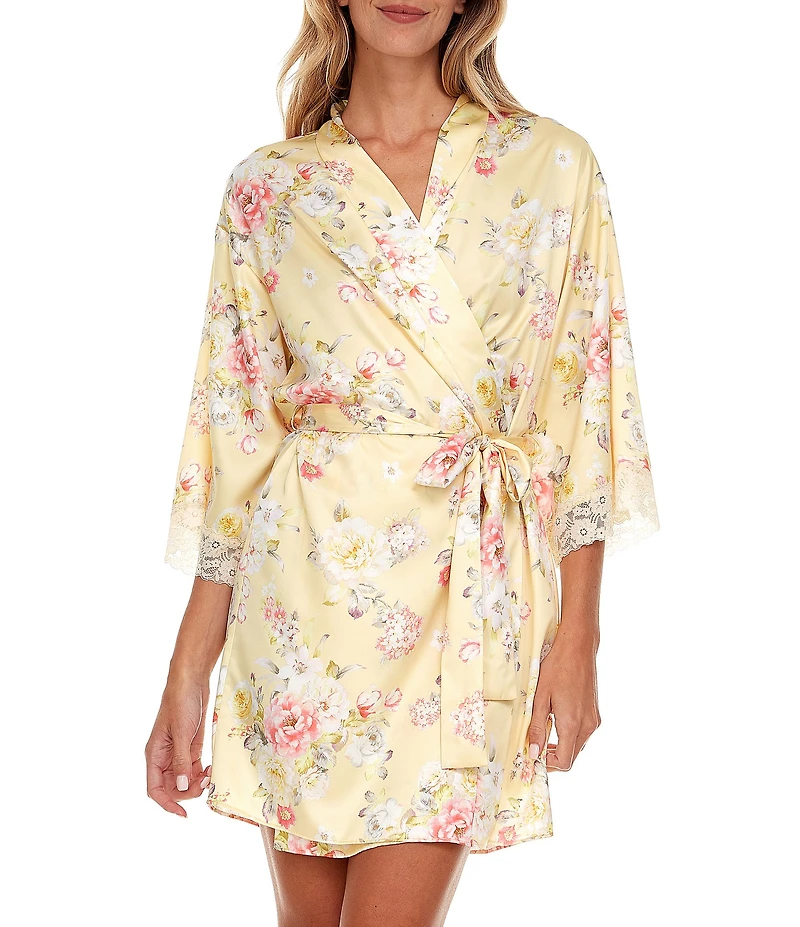 Flora Nikrooz Sabrina Travel Satin Jacquard Cami & Shorty Robe Set