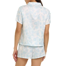 Flora Nikrooz Short Sleeve Notch Collar Floral Charmeuse Pajama Set With Bow Details