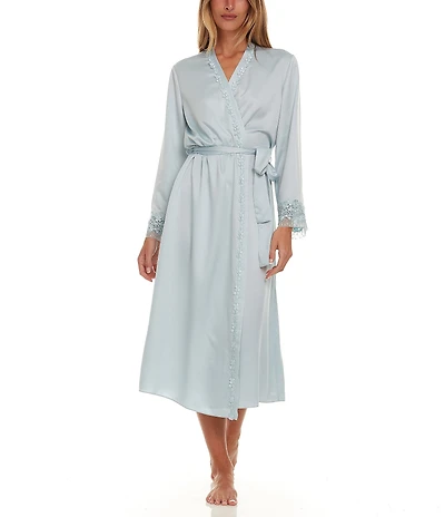 Flora Nikrooz Showstopper Lace Trim Long Wrap Robe