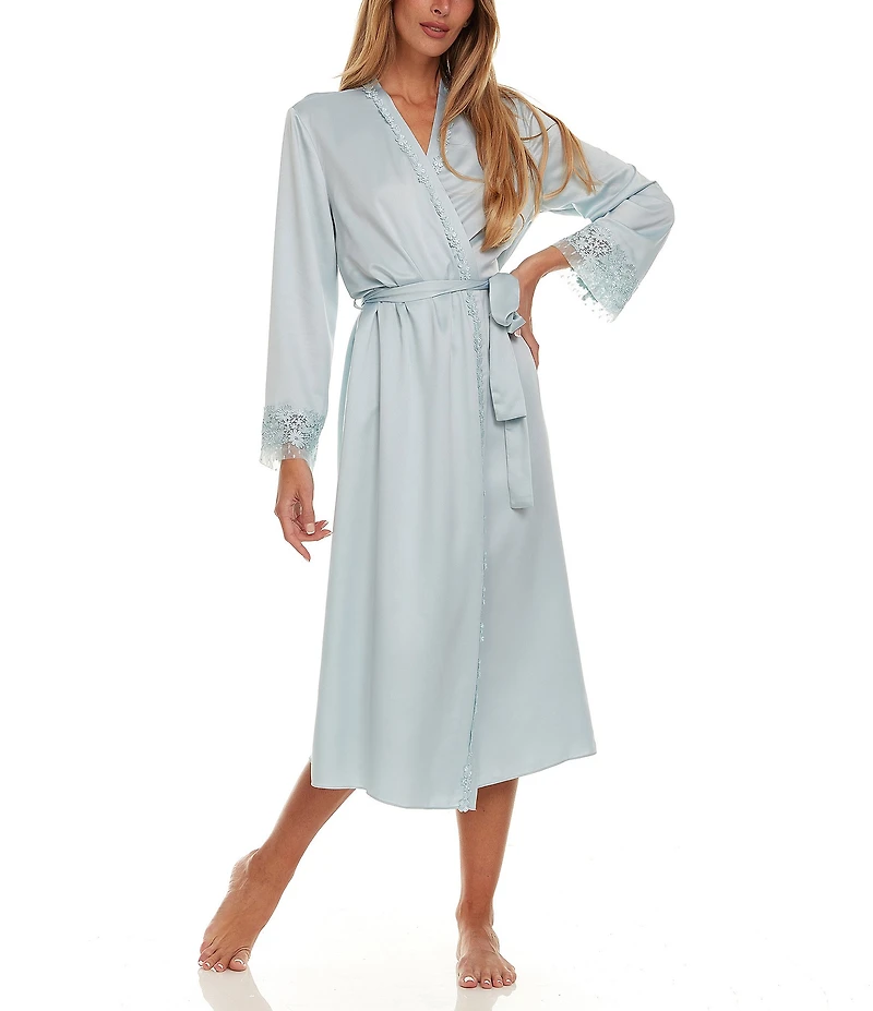 Flora Nikrooz Showstopper Lace Trim Long Wrap Robe