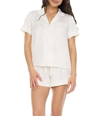 Flora Nikrooz Solid Short Sleeve Notch Collar Charmeuse Pajama Set With Pearl Details
