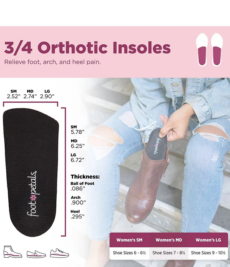 Foot Petals Plantar Fasciitis 3/4 Orthotic Insoles