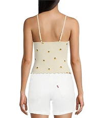 Fornia Seamless Embroidered Lemons Spaghetti Strap Camisole Top