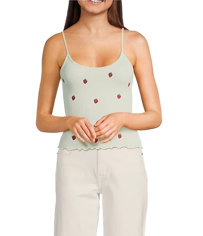 Fornia Seamless Embroidered Strawberry Spaghetti Strap Camisole Top