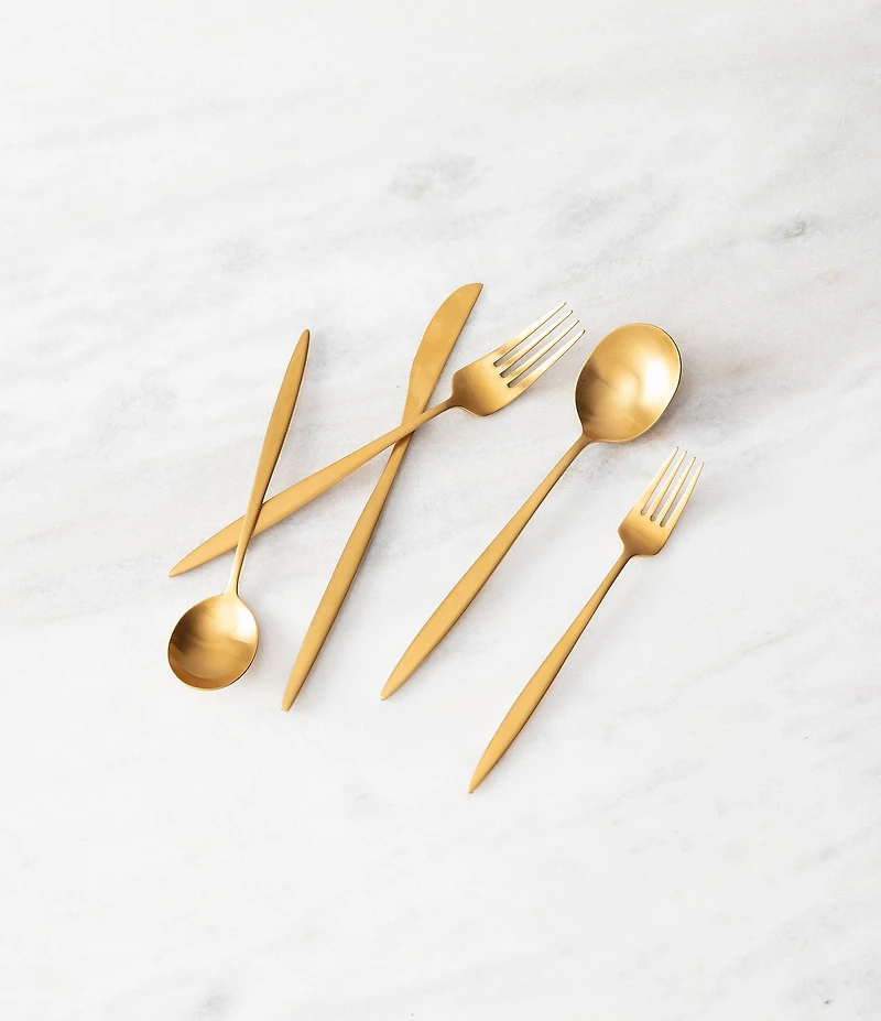Fortessa Constantin Brushed Gold -Piece Stainless Steel Flatware Set