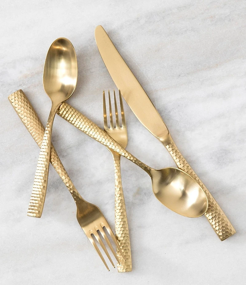 Fortessa Lucca Faceted Brushed 20-Piece Stainless Steel Flatware Set