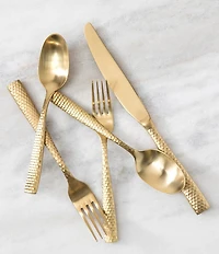 Fortessa Lucca Faceted Brushed 20-Piece Stainless Steel Flatware Set