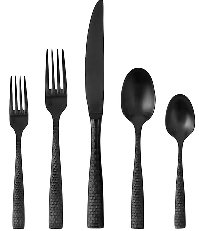Fortessa Lucca Faceted Brushed Black 5-Piece Stainless Steel Flatware Set