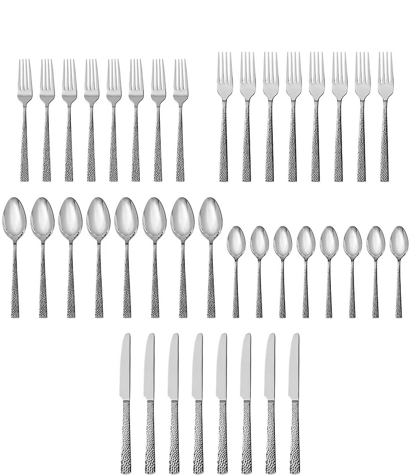 Fortessa Nomad 40-Piece Hammered Silver Stainless Steel Flatware Set