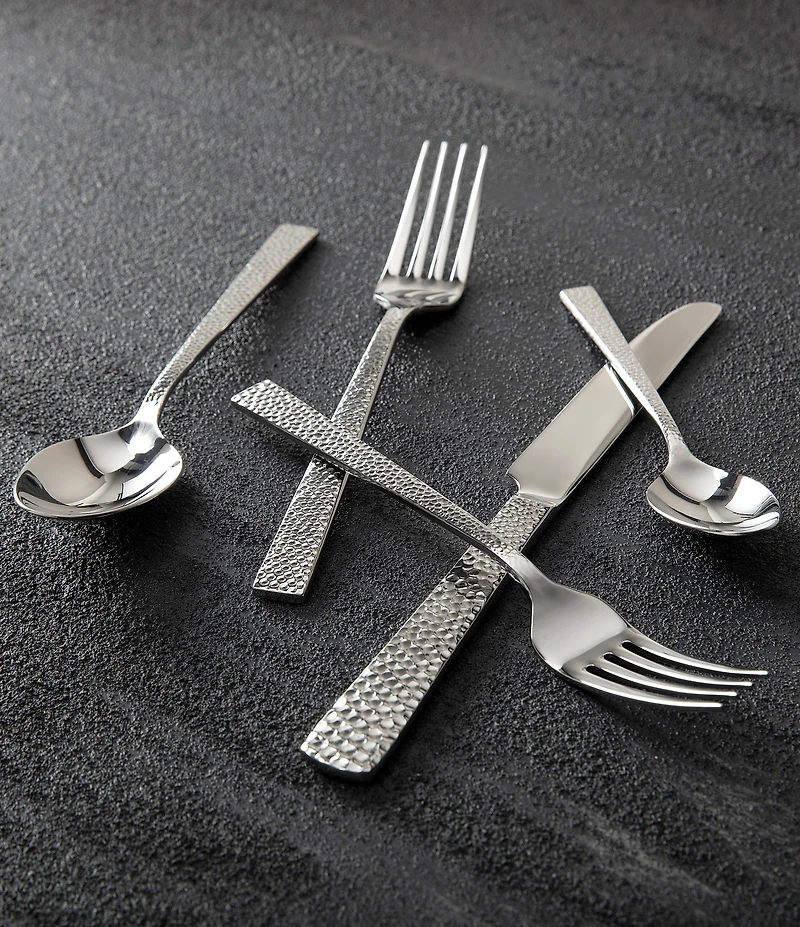 Fortessa Nomad 40-Piece Hammered Silver Stainless Steel Flatware Set