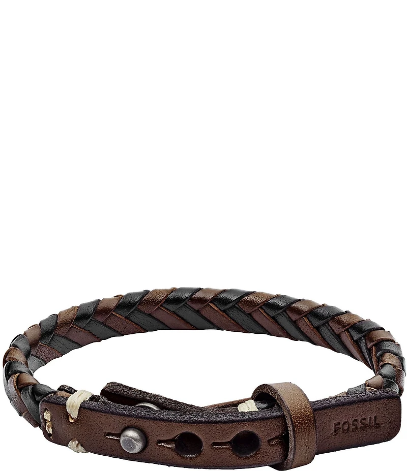 Fossil Braided Woven Leather Adjustable Line Bracelet