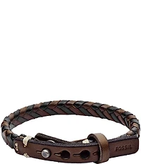 Fossil Braided Woven Leather Adjustable Line Bracelet