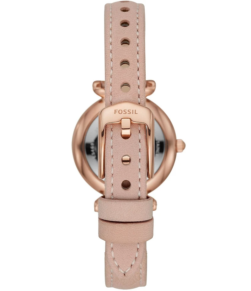 Fossil Carlie Mini Three-Hand Gold Tone Stainless Steel Leather Watch