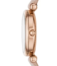 Fossil Carlie Mini Three-Hand Gold Tone Stainless Steel Leather Watch