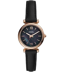 Fossil Carlie Mini Three-Hand Gold Tone Stainless Steel Leather Watch